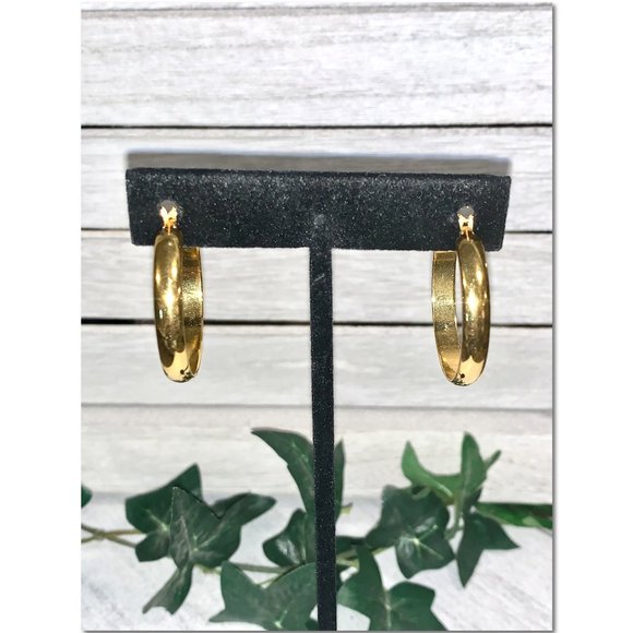 Gold Plated Snap Post Hoop Earrings EUC - Picture 3 of 5